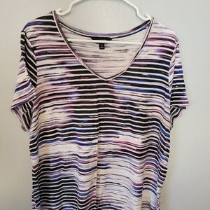 'Simply Vera' Vera Wang Multicolor Striped V-Neck Top- 1X